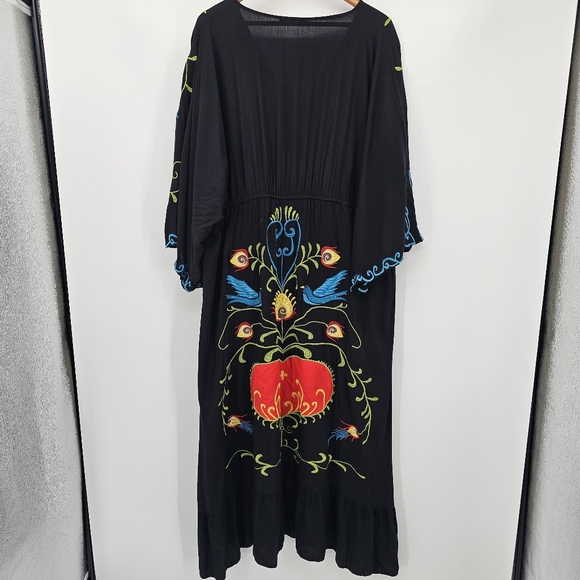 Embroidered Boho Heart & Birds Butron Down Maxi Dress Womens Size Xl - Picture 3 of 9